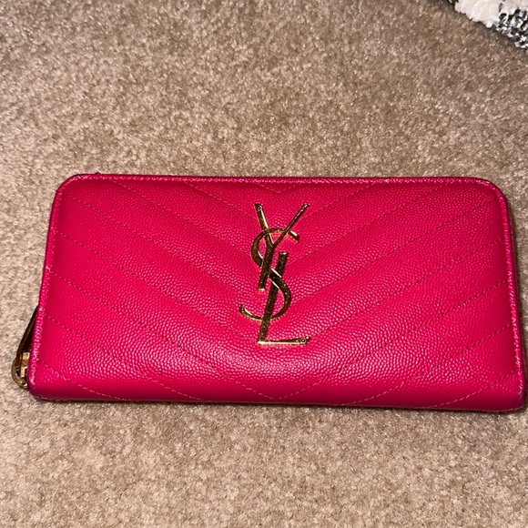 Bright pink Saint Laurent Monogram leather zip around wallet - Picture 1 of 16